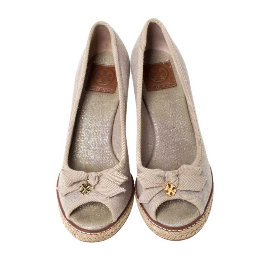 Tory Burch Beige Jackie Bow Espadrille Wedge - Picture 4 of 11